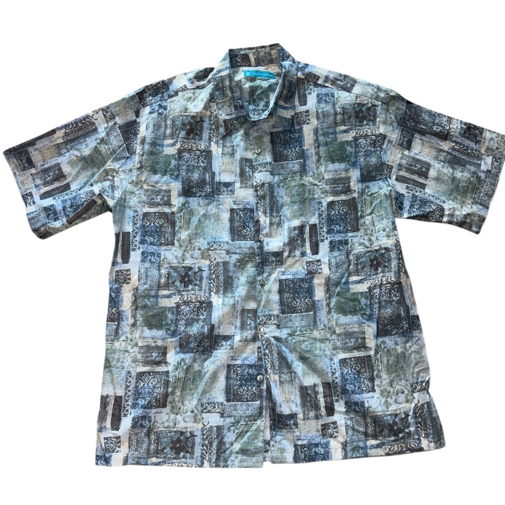Tori Richard Blue and Green Patterned Casual Shirt